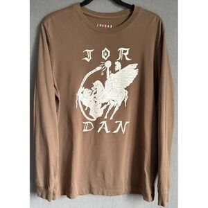 Jordan Flight T Shirt Men M Brown Long Sleeve Graphic Pegasus Basketball Print